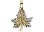 Kettenanhänger JOBO "Anhänger Ahorn Blatt 15 mm", gelbgold 333, weiß, Schmuckanhänger, Damen, Gelbgold 333, Kettenanhänger, 333 Gold bicolor mit 35 Zirkonia