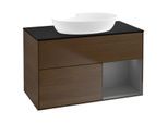 Villeroy und Boch Finion Waschtischunterschrank FA22GKGN 100cm, Abdeckplatte black matt, Regale Anthracite matt lacquer, Walnut veneer
