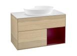 Villeroy und Boch Finion Waschtischunterschrank FA21HBPC 100cm, Abdeckplatte white matt, Regale Peony matt lacquer, Oak Veneer