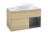 Villeroy und Boch Finion Waschtischunterschrank FA21HGPC 100cm, Abdeckplatte white matt, Regale Midnight matt lacquer, Oak Veneer