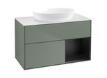 Villeroy und Boch Finion Waschtischunterschrank FA21PDGM 100cm, Abdeckplatte white matt, Regale Black matt lacquer, Olive Matt Lacquer