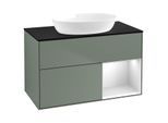 Villeroy und Boch Finion Waschtischunterschrank GA22MTGM 100cm, Abdeckplatte black matt, Emotion, Regale White matt lacquer, Olive Matt Lacquer
