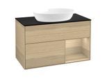 Villeroy und Boch Finion Waschtischunterschrank GA22PCPC 100cm, Abdeckplatte black matt, Emotion, Regale Oak Veneer, Oak Veneer