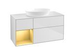 Villeroy und Boch Finion Waschtischunterschrank FA61HFMT 120cm, Abdeckplatte white matt, Regale Gold matt lacquer, White matt lacquer