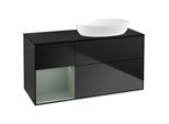 Villeroy und Boch Finion Waschtischunterschrank FA42GMPD 120cm, Abdeckplatte black matt, Regale Olive matt lacquer, Black matt lacquer