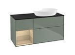 Villeroy und Boch Finion Waschtischunterschrank FA42PCGM 120cm, Abdeckplatte black matt, Regale Oak Veneer, Olive Matt Lacquer