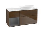 Villeroy und Boch Finion Waschtischunterschrank FA41GKGN 120cm, Abdeckplatte white matt, Regale Anthracite matt lacquer, Walnut veneer