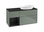 Villeroy und Boch Finion Waschtischunterschrank GA42PDGM 120cm, Abdeckplatte black matt, Emotion, Regale Black matt lacquer, Olive Matt Lacquer