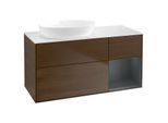 Villeroy und Boch Finion Waschtischunterschrank GA51HGGN 120cm, Abdeckplatte white matt, Emotion, Regale Midnight matt lacquer, Walnut veneer