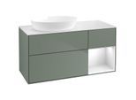 Villeroy und Boch Finion Waschtischunterschrank FA51GFGM 120cm, Abdeckplatte white matt, Regale Glossy white lacquer, Olive Matt Lacquer
