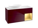 Villeroy und Boch Finion Waschtischunterschrank FA51HFHB 120cm, Abdeckplatte white matt, Regale Gold matt lacquer, Peony Matt