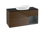 Villeroy und Boch Finion Waschtischunterschrank FA72HGGN 120cm, Abdeckplatte black matt, Regale Midnight matt lacquer, Walnut veneer