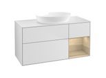 Villeroy und Boch Finion Waschtischunterschrank FA71PCMT 120cm, Abdeckplatte white matt, Regale Oak Veneer, White matt lacquer