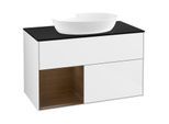Villeroy und Boch Finion Waschtischunterschrank FA12GNGF 100cm, Abdeckplatte black matt, Regale Walnut Veneer, Glossy white lacquer