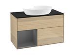 Villeroy und Boch Finion Waschtischunterschrank FA12GKPC 100cm, Abdeckplatte black matt, Regale Anthracite matt lacquer, Oak Veneer