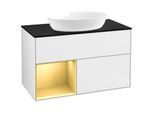 Villeroy und Boch Finion Waschtischunterschrank FA12HFGF 100cm, Abdeckplatte black matt, Regale Gold matt lacquer, Glossy white lacquer