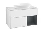 Villeroy und Boch Finion Waschtischunterschrank FA21HGGF 100cm, Abdeckplatte white matt, Regale Midnight matt lacquer, Glossy white lacquer