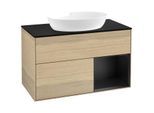 Villeroy und Boch Finion Waschtischunterschrank FA22PDPC 100cm, Abdeckplatte black matt, Regale Black matt lacquer, Oak Veneer