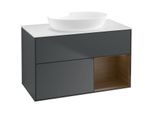 Villeroy und Boch Finion Waschtischunterschrank FA21GNHG 100cm, Abdeckplatte white matt, Regale Walnut Veneer, Midnight Blue Matt Lacquer