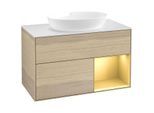 Villeroy und Boch Finion Waschtischunterschrank FA21HFPC 100cm, Abdeckplatte white matt, Regale Gold matt lacquer, Oak Veneer