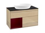 Villeroy und Boch Finion Waschtischunterschrank GA12HBPC 100cm, Abdeckplatte black matt, Emotion, Regale Peony matt lacquer, Oak Veneer