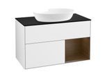 Villeroy und Boch Finion Waschtischunterschrank GA22GNGF 100cm, Abdeckplatte black matt, Emotion, Regale Walnut Veneer, Glossy white lacquer