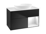 Villeroy und Boch Finion Waschtischunterschrank GA21GFPD 100cm, Abdeckplatte white matt, Emotion, Regale Glossy white lacquer, Black matt lacquer