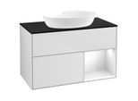 Villeroy und Boch Finion Waschtischunterschrank GA22GFMT 100cm, Abdeckplatte black matt, Emotion, Regale Glossy white lacquer, White matt lacquer