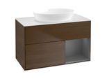 Villeroy und Boch Finion Waschtischunterschrank GA21GKGN 100cm, Abdeckplatte white matt, Emotion, Regale Anthracite matt lacquer, Walnut veneer