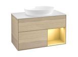 Villeroy und Boch Finion Waschtischunterschrank GA21HFPC 100cm, Abdeckplatte white matt, Emotion, Regale Gold matt lacquer, Oak Veneer
