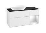 Villeroy und Boch Finion Waschtischunterschrank GA52MTGF 120cm, Abdeckplatte black matt, Emotion, Regale White matt lacquer, Glossy white lacquer