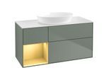 Villeroy und Boch Finion Waschtischunterschrank FA61HFGM 120cm, Abdeckplatte white matt, Regale Gold matt lacquer, Olive Matt Lacquer