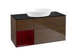 Villeroy und Boch Finion Waschtischunterschrank FA62HBGN 120cm, Abdeckplatte black matt, Regale Peony matt lacquer, Walnut veneer