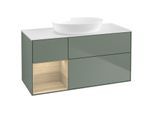 Villeroy und Boch Finion Waschtischunterschrank FA61PCGM 120cm, Abdeckplatte white matt, Regale Oak Veneer, Olive Matt Lacquer