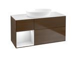 Villeroy und Boch Finion Waschtischunterschrank FA61MTGN 120cm, Abdeckplatte white matt, Regale White matt lacquer, Walnut veneer