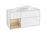 Villeroy und Boch Finion Waschtischunterschrank FA61PCGF 120cm, Abdeckplatte white matt, Regale Oak Veneer, Glossy white lacquer