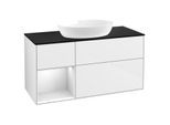 Villeroy und Boch Finion Waschtischunterschrank GA62MTGF 120cm, Abdeckplatte black matt, Emotion, Regale White matt lacquer, Glossy white lacquer
