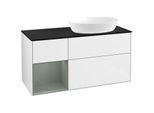 Villeroy und Boch Finion Waschtischunterschrank FA42GMGF 120cm, Abdeckplatte black matt, Regale Olive matt lacquer, Glossy white lacquer