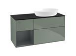 Villeroy und Boch Finion Waschtischunterschrank FA42HGGM 120cm, Abdeckplatte black matt, Regale Midnight matt lacquer, Olive Matt Lacquer
