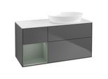 Villeroy und Boch Finion Waschtischunterschrank FA41GMGK 120cm, Abdeckplatte white matt, Regale Olive matt lacquer, Anthracite matt