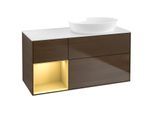 Villeroy und Boch Finion Waschtischunterschrank GA41HFGN 120cm, Abdeckplatte white matt, Emotion, Regale Gold matt lacquer, Walnut veneer