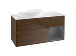 Villeroy und Boch Finion Waschtischunterschrank GA51GKGN 120cm, Abdeckplatte white matt, Emotion, Regale Anthracite matt lacquer, Walnut veneer