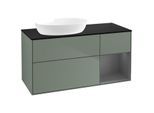 Villeroy und Boch Finion Waschtischunterschrank FA52GKGM 120cm, Abdeckplatte black matt, Regale Anthracite matt lacquer, Olive Matt Lacquer