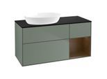 Villeroy und Boch Finion Waschtischunterschrank FA52GNGM 120cm, Abdeckplatte black matt, Regale Walnut Veneer, Olive Matt Lacquer