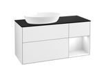 Villeroy und Boch Finion Waschtischunterschrank FA52GFGF 120cm, Abdeckplatte black matt, Regale Glossy white lacquer, Glossy white lacquer