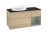 Villeroy und Boch Finion Waschtischunterschrank FA52GMPC 120cm, Abdeckplatte black matt, Regale Olive matt lacquer, Oak Veneer