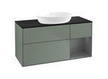 Villeroy und Boch Finion Waschtischunterschrank FA72GKGM 120cm, Abdeckplatte black matt, Regale Anthracite matt lacquer, Olive Matt Lacquer