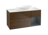Villeroy und Boch Finion Waschtischunterschrank FA71HGGN 120cm, Abdeckplatte white matt, Regale Midnight matt lacquer, Walnut veneer