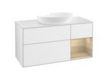 Villeroy und Boch Finion Waschtischunterschrank FA71PCGF 120cm, Abdeckplatte white matt, Regale Oak Veneer, Glossy white lacquer