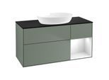 Villeroy und Boch Finion Waschtischunterschrank GA72GFGM 120cm, Abdeckplatte black matt, Emotion, Regale Glossy white lacquer, Olive Matt Lacquer